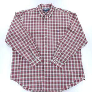 Ralph Lauren Yarmouth Plaid Button Down Shirt Mens 17.5 Red Green Vintage Cotton